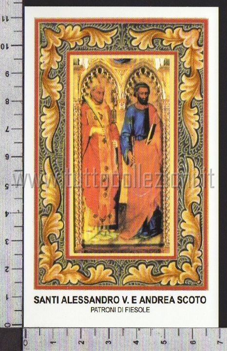  - Xsa-14-56 SANTI ALESSANDRO VESCOVO E ANDREA SCOTO PATRONI DI FIESOLE FIRENZE Santino Holy card